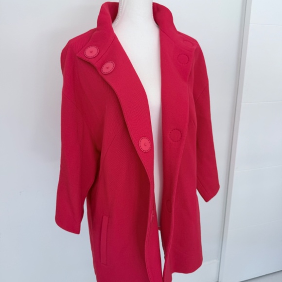 AKRIS Punto Red Mid Length Trench Pea Coat SU 14 Workwear Spring Fashion - Picture 2 of 13